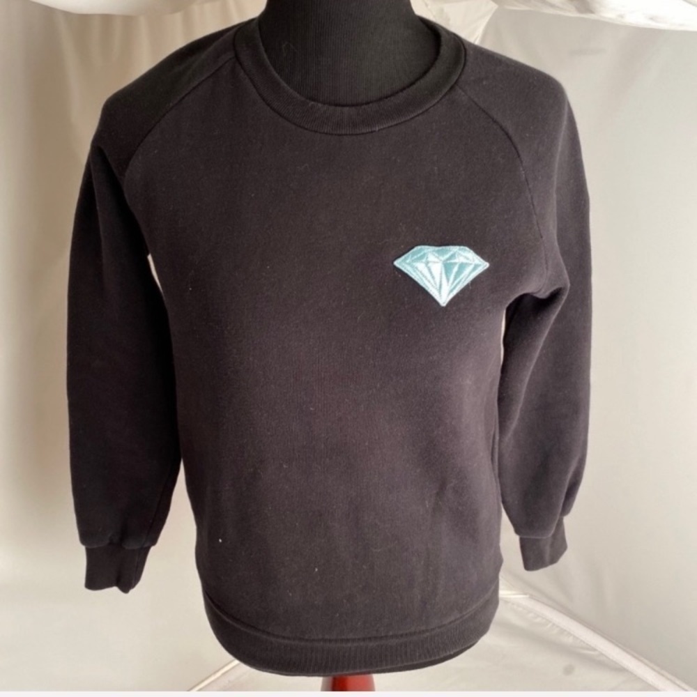 Diamond Supply Co black and aqua logo crew neck pullover sweatshirt XS